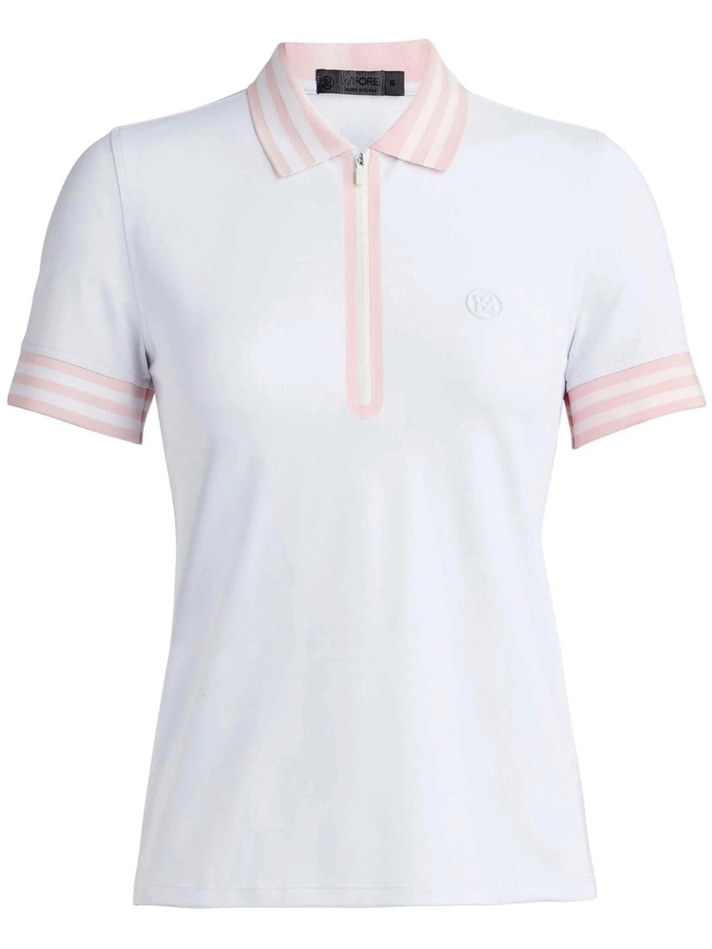 G/Fore Contrast Collar Zip Polo Top Size S Pink White Womens Golf Shirt NEW - Picture 2 of 3